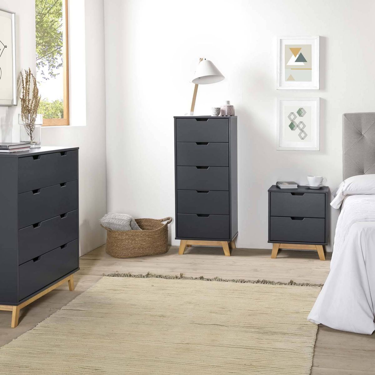 TU MESITA - Velador Mesa de Noche Mayra Negro 2 Cajones