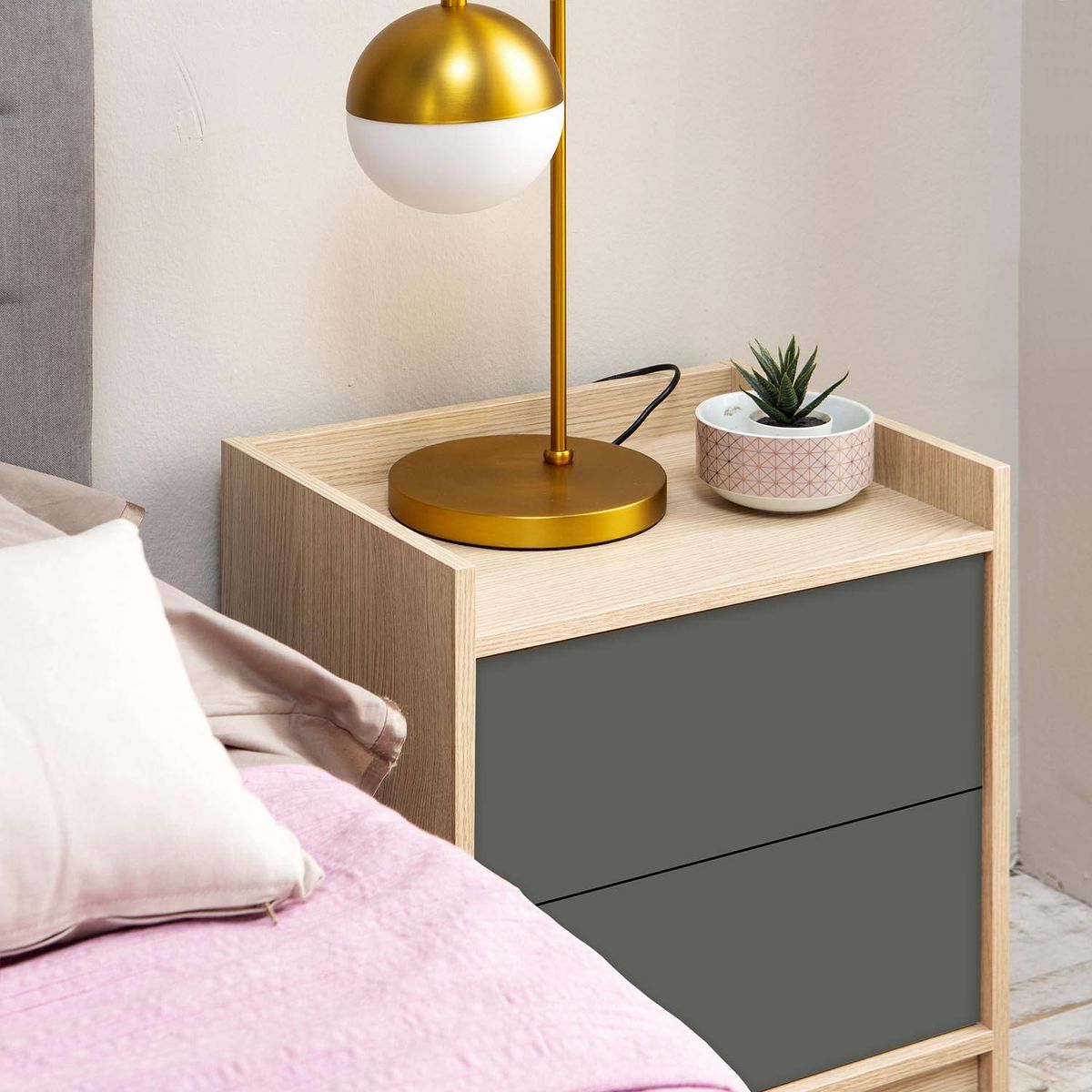 TU MESITA - Velador Mesa de Noche Paola 2 cajones Gris