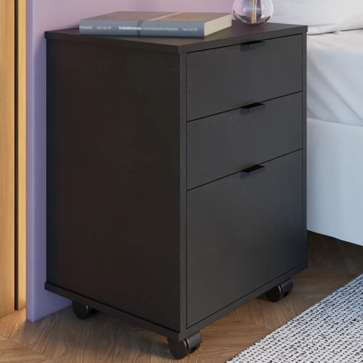 TU MESITA - Velador Mesa de Noche Rodizio con ruedas color Negro TU MESITA