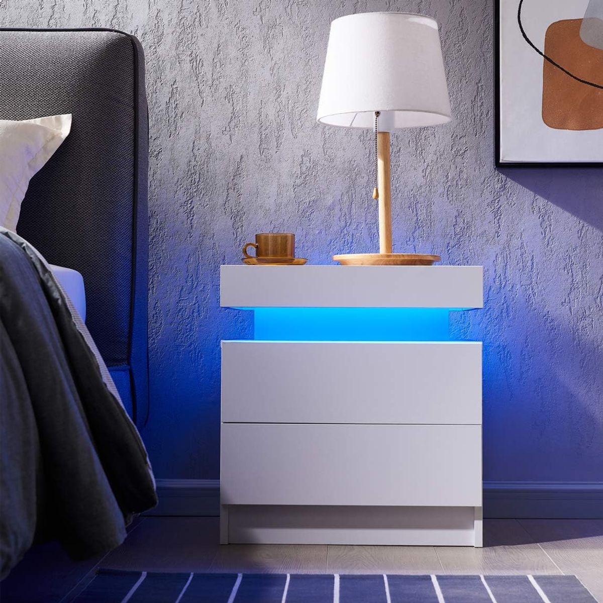 TU MESITA - Velador Mesa de Noche Sigma con luces Led color Blanco TU MESITA