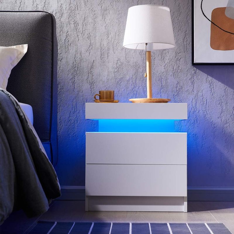 TU MESITA - Velador Mesa de Noche Sigma con luces Led color Blanco TU MESITA