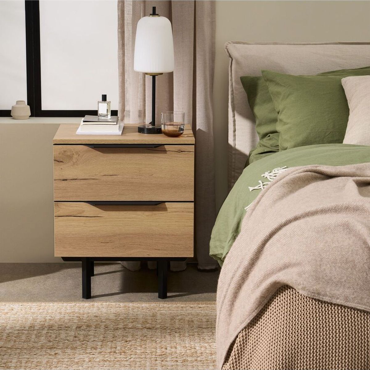 TU MESITA - Velador Mesa de Noche Tom color Duna 2 cajones TU MESITA
