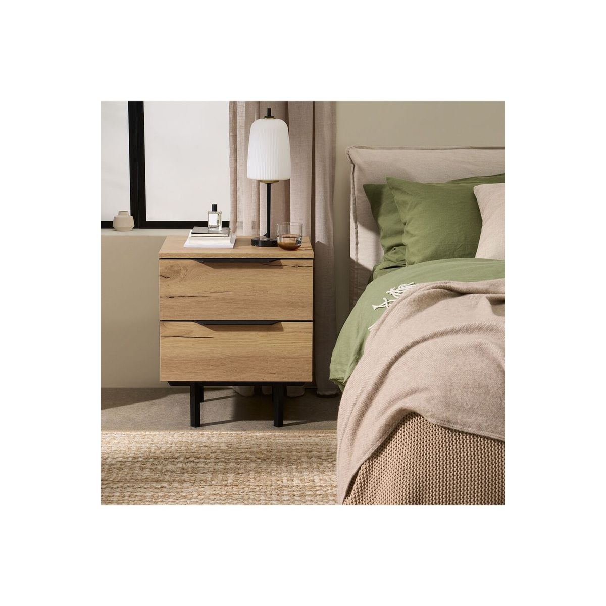 TU MESITA - Velador Mesa de Noche Tom color Duna 2 cajones TU MESITA