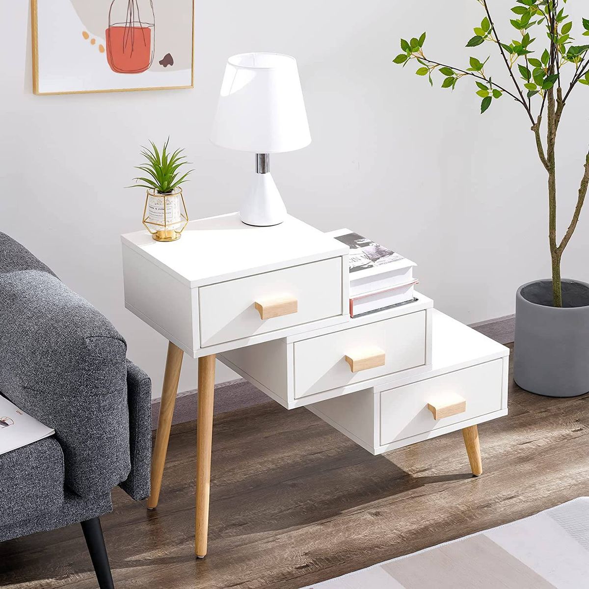 TU MESITA - Velador Mesa de Noche Vintage Blanca 63cm