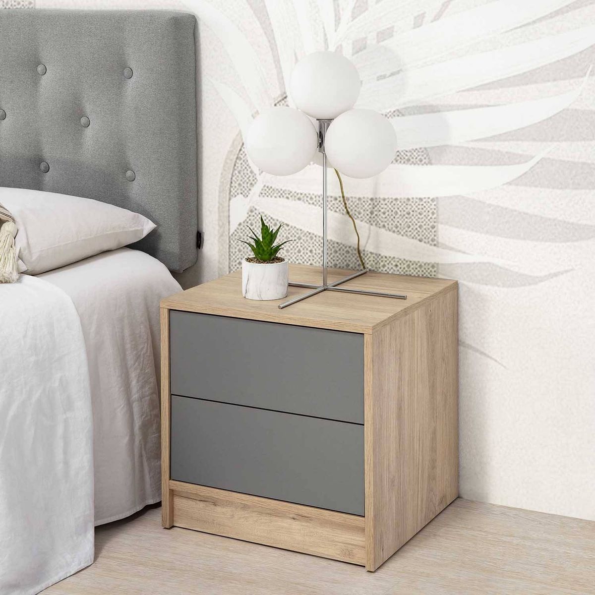 TU MESITA - Velador Moderno Antuanett 2 Cajones Gris