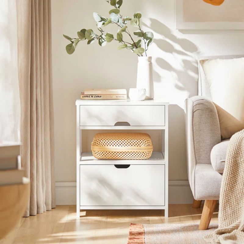 TU MESITA - Mesa de Noche Moderna 2 cajones Telma color Blanco TU MESITA