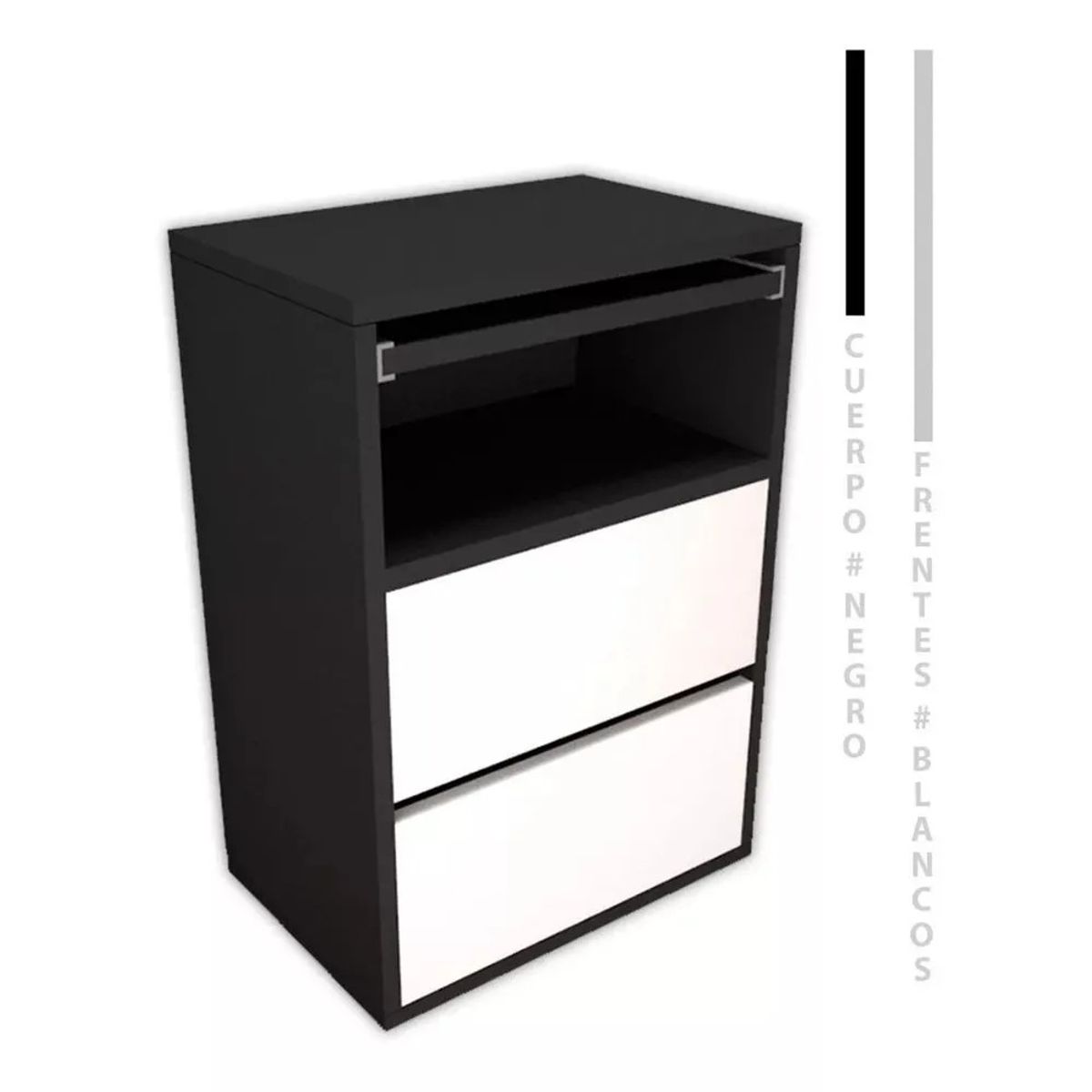 TU MESITA - Velador Mesa de Noche Atacama con Desayunador NegroBlanco TU MESITA