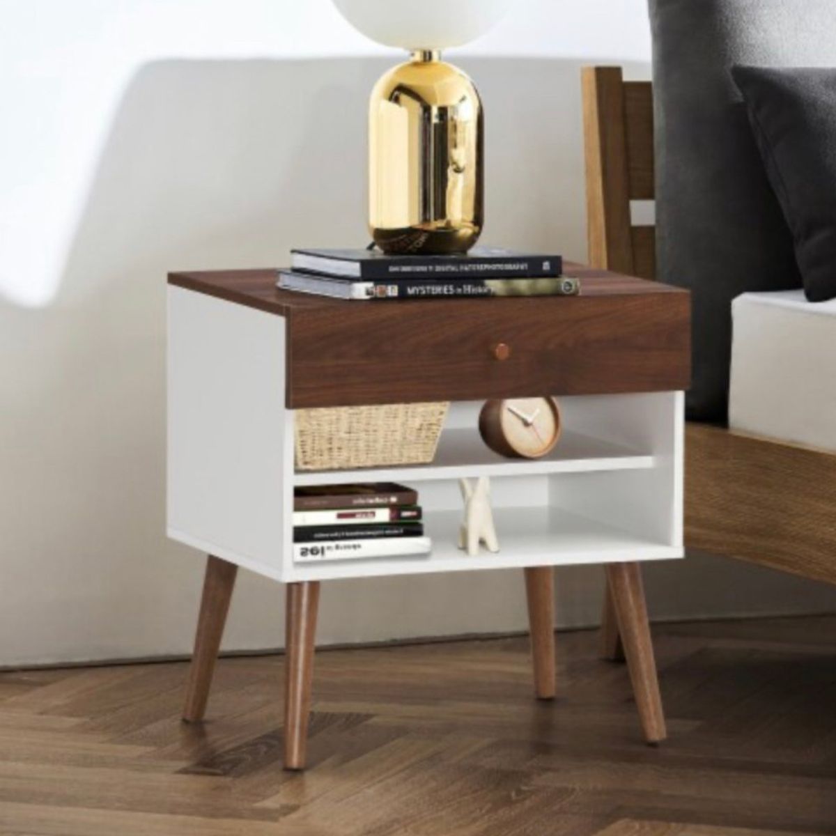 TU MESITA - Velador Vintage Moderno Helen 1 Cajón Marrón