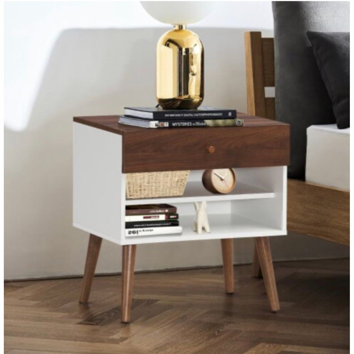 TU MESITA - Velador Vintage Moderno Helen 1 Cajón Marrón