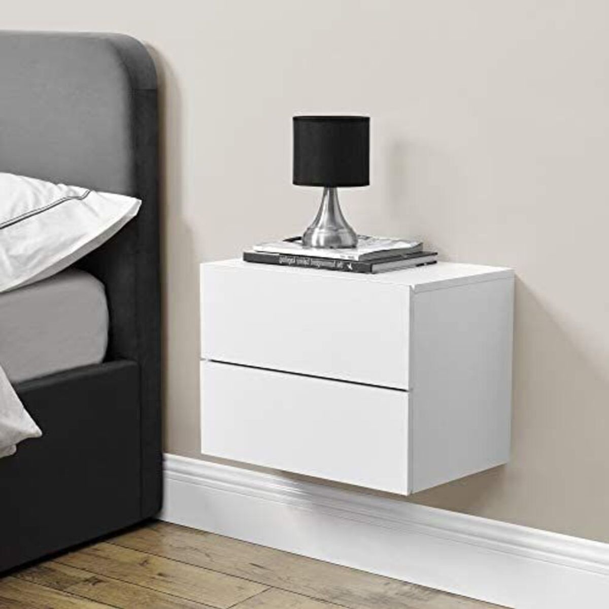 TU MESITA - Velador Flotante moderno 2 cajones Tulio color Blanco TU MESITA