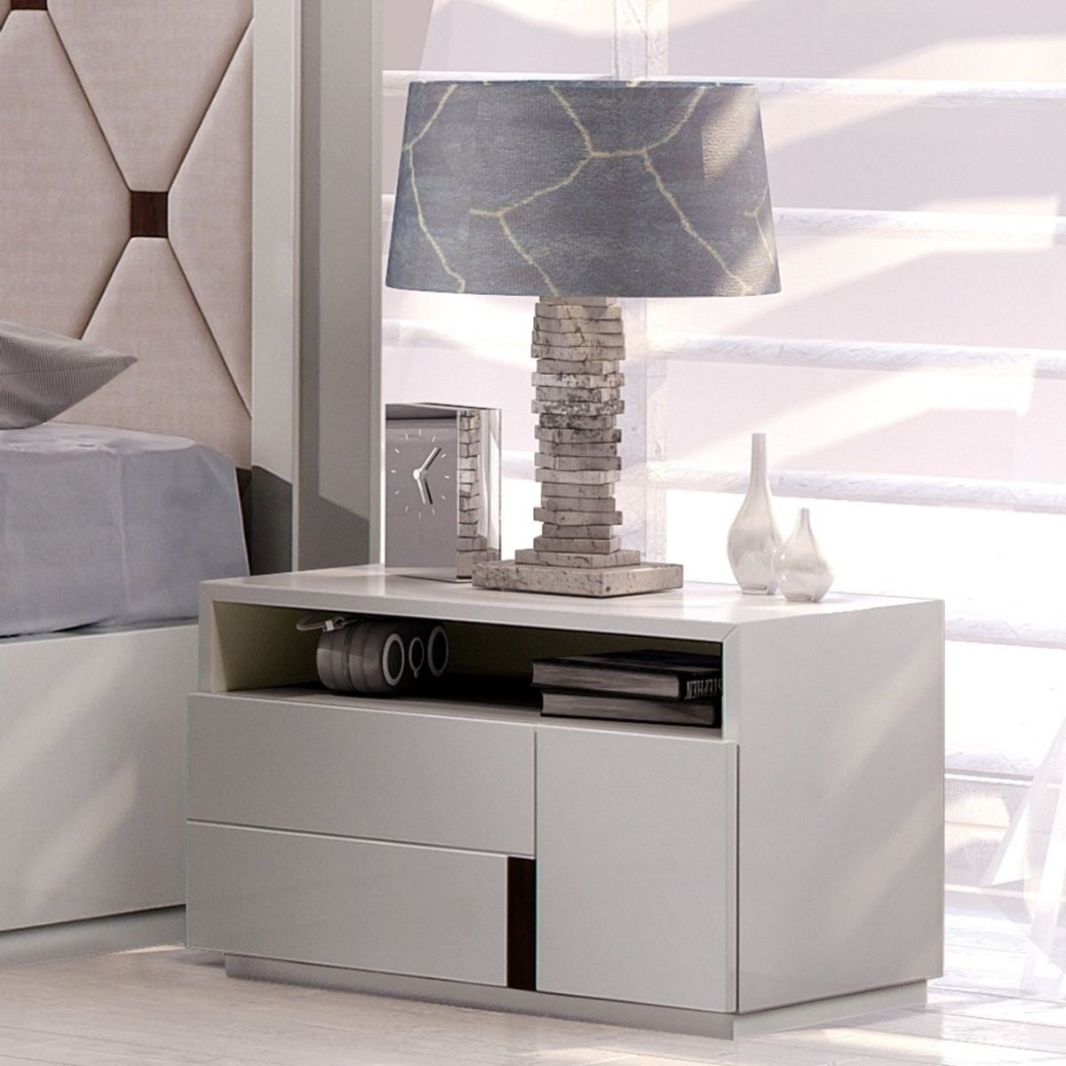 TU MESITA - Velador Moderno Amelia color Blanco 2 cajones TU MESITA