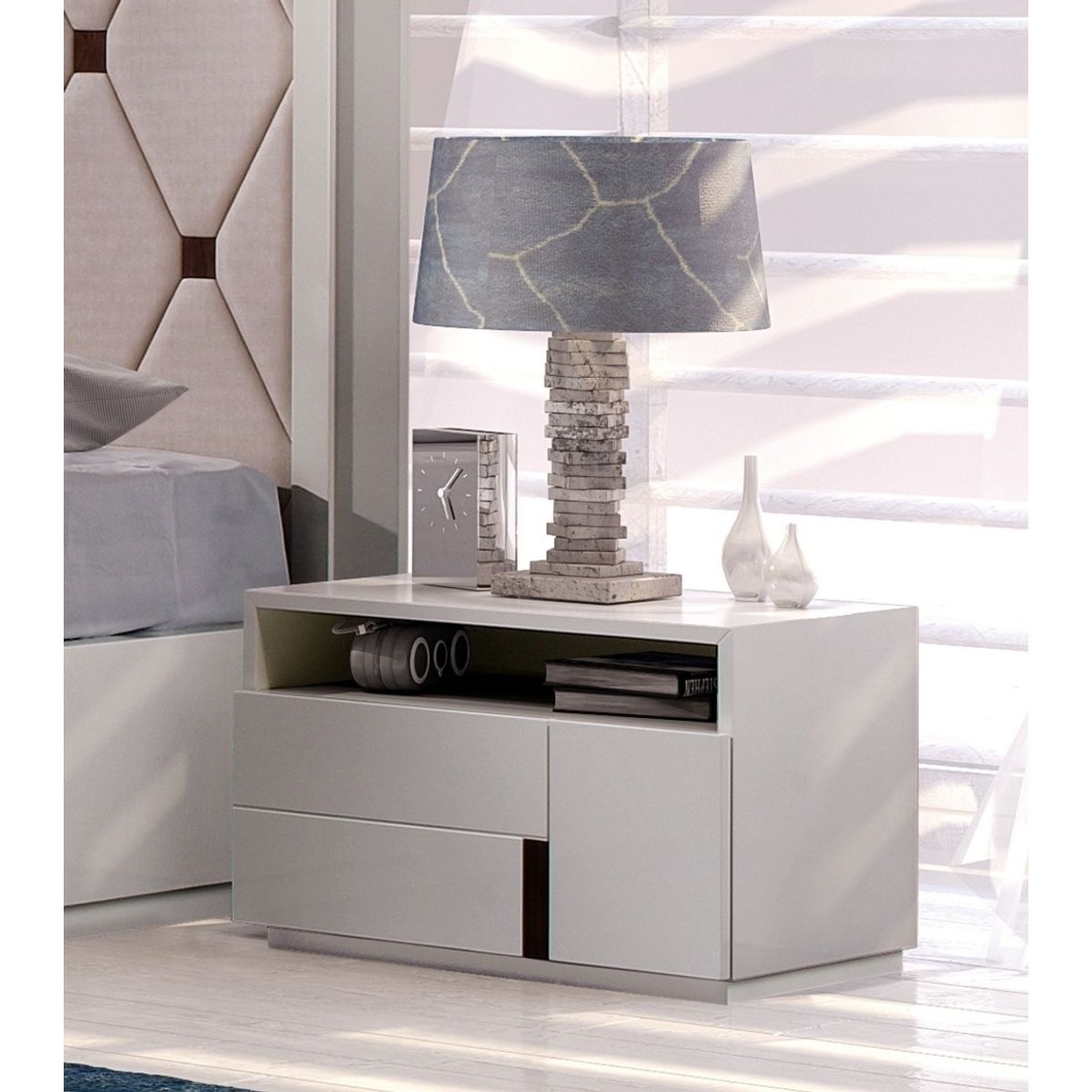 TU MESITA - Velador Moderno Amelia color Blanco 2 cajones TU MESITA