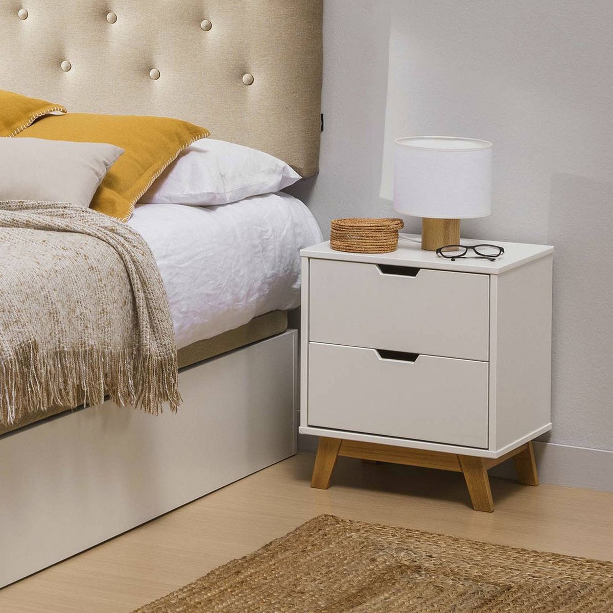 TU MESITA - Velador Mesa de Noche Mayra Blanco 2 Cajones