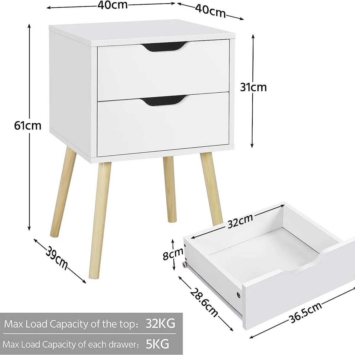 TU MESITA - Velador Mesa de Noche Vintage Oscaria Blanco