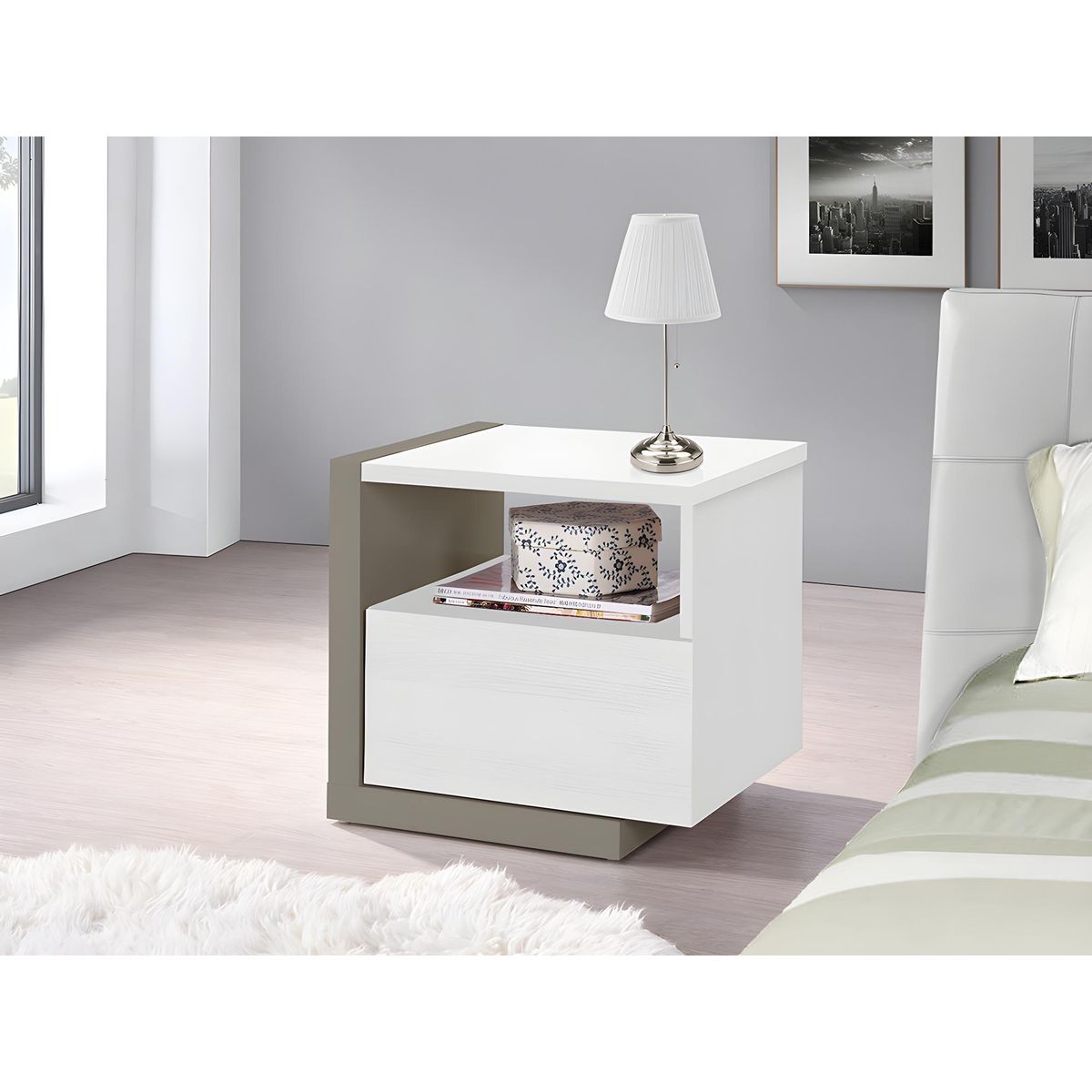 TU MESITA - Velador Mesa de Noche Isis color BlancoGris 1 cajón TU MESITA