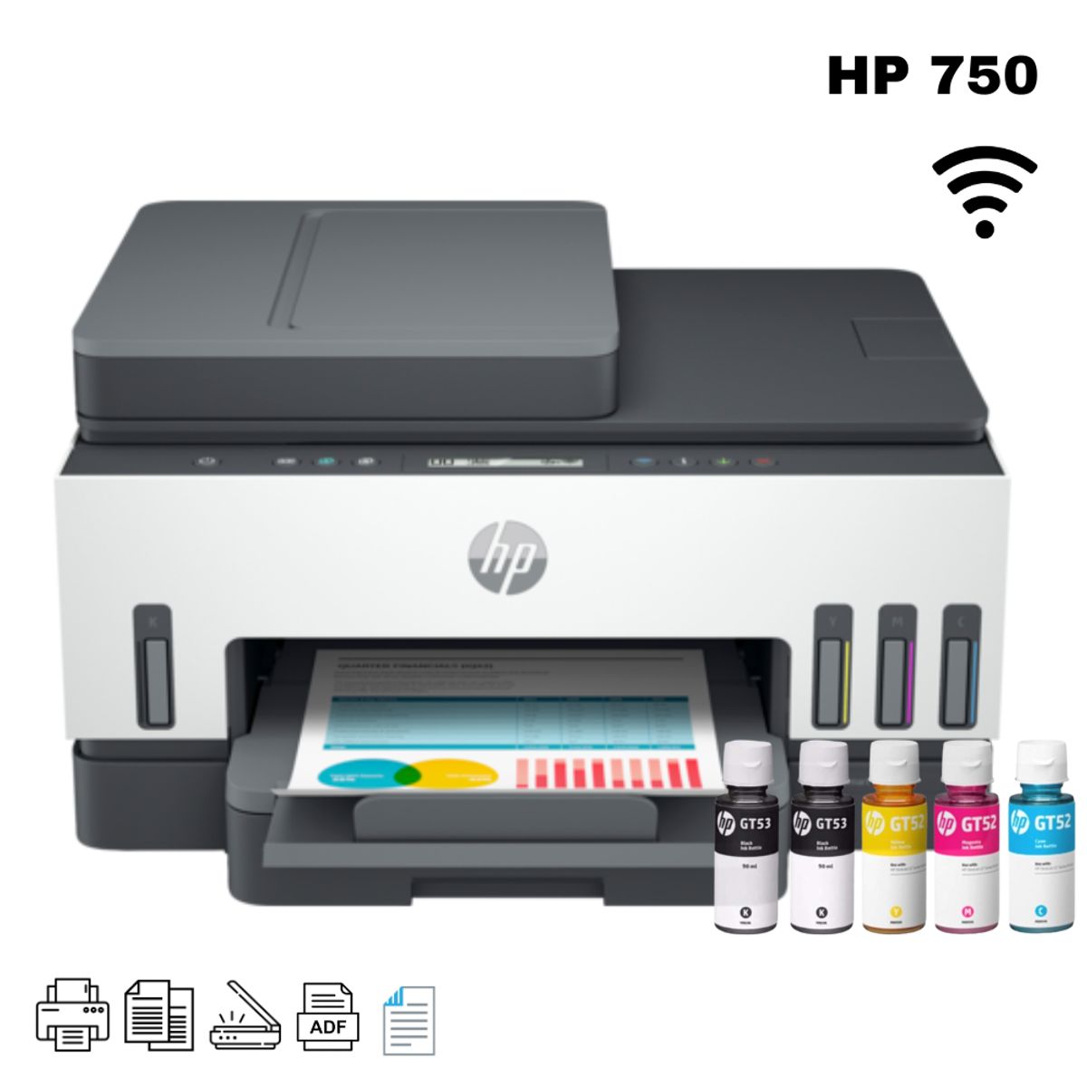 HP - Impresora Multifuncional HP Smart Tank 750 Wifi Duplex ADF