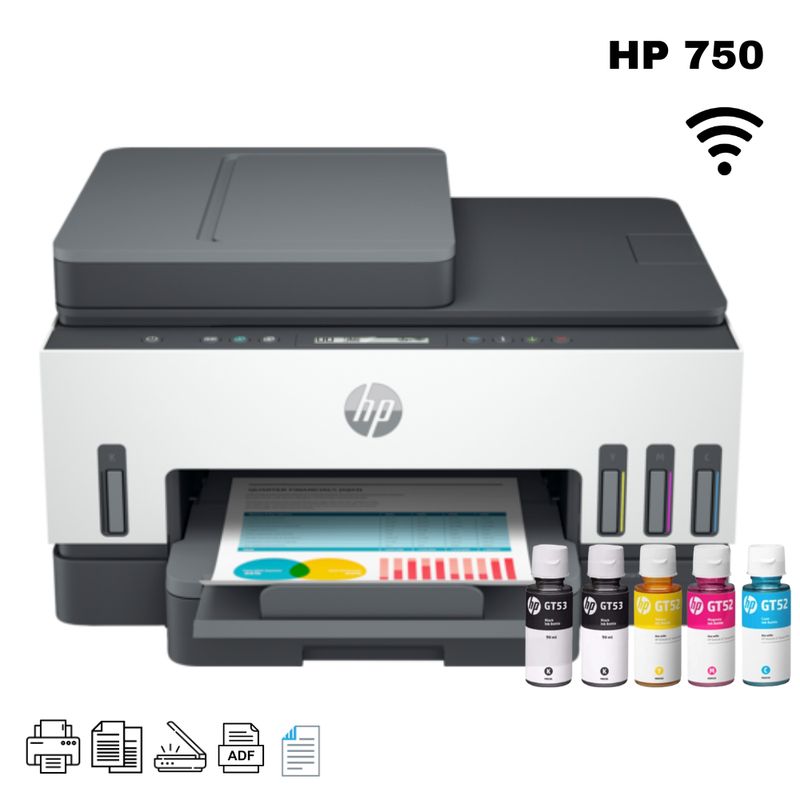 HP - Impresora Multifuncional HP Smart Tank 750 Wifi Duplex ADF