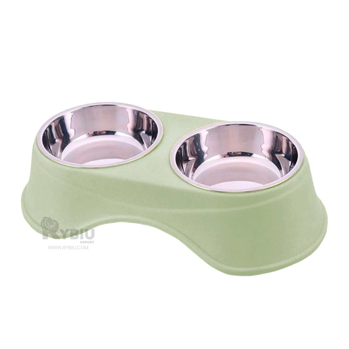 GENERICO - Comedero Alto Doble con Platos de Acero Verde Claro