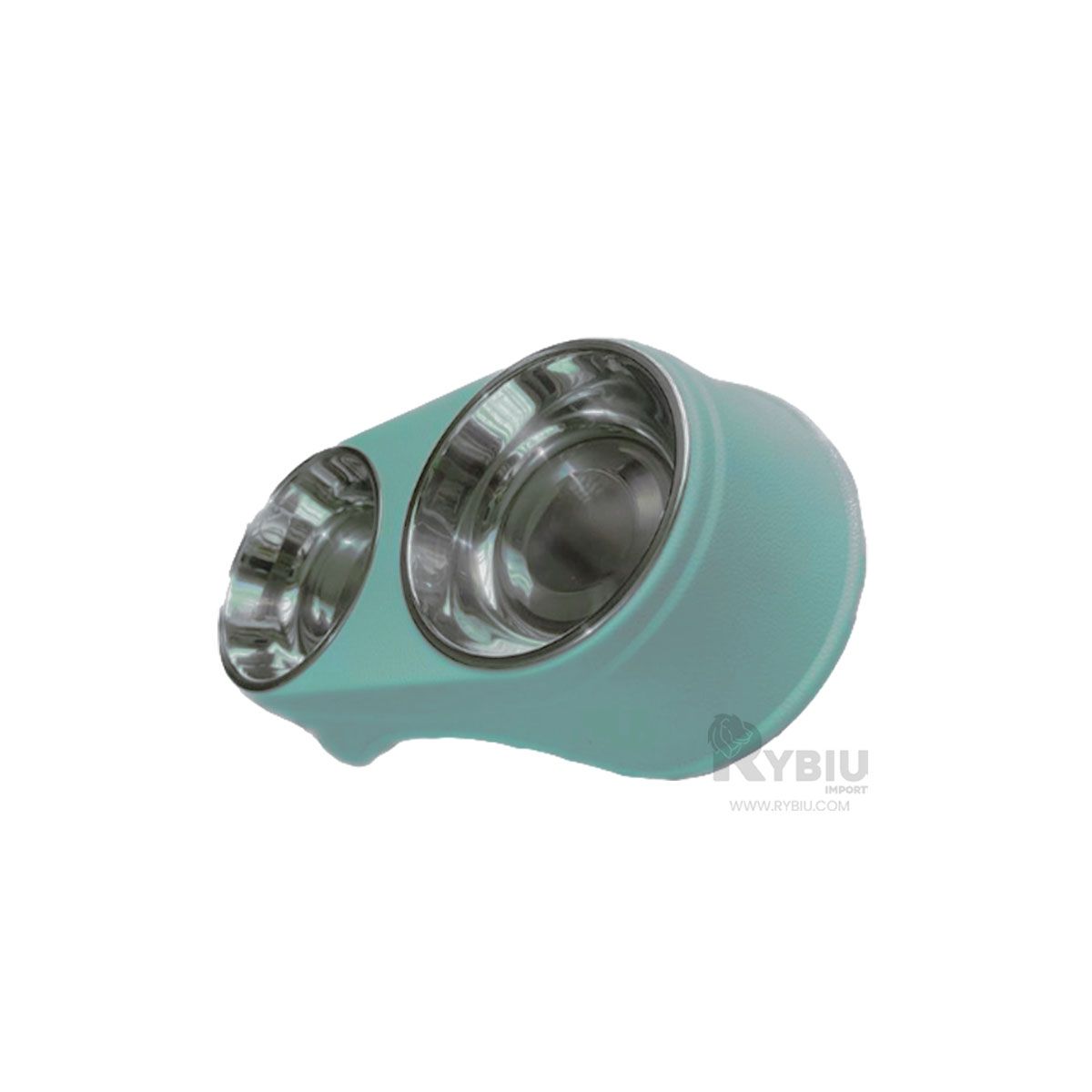RYBIU IMPORT - Comedero Alto Doble con Platos de Acero Perros Celeste