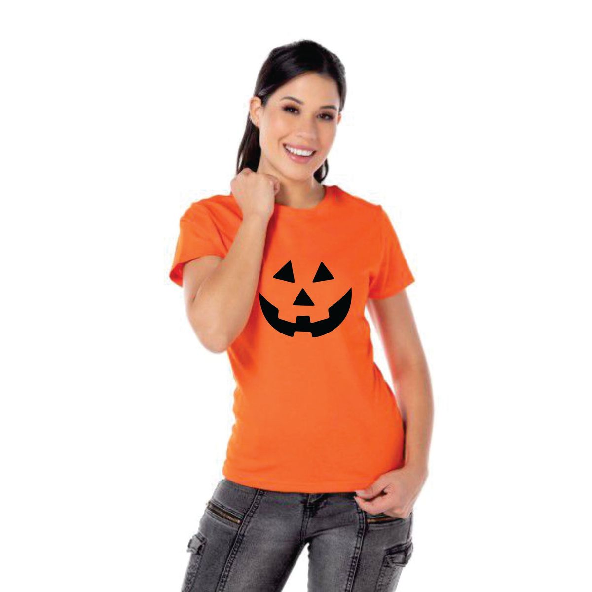 GENERICO - Polo Mujer  Diseño calabaza Halloween - Naranja