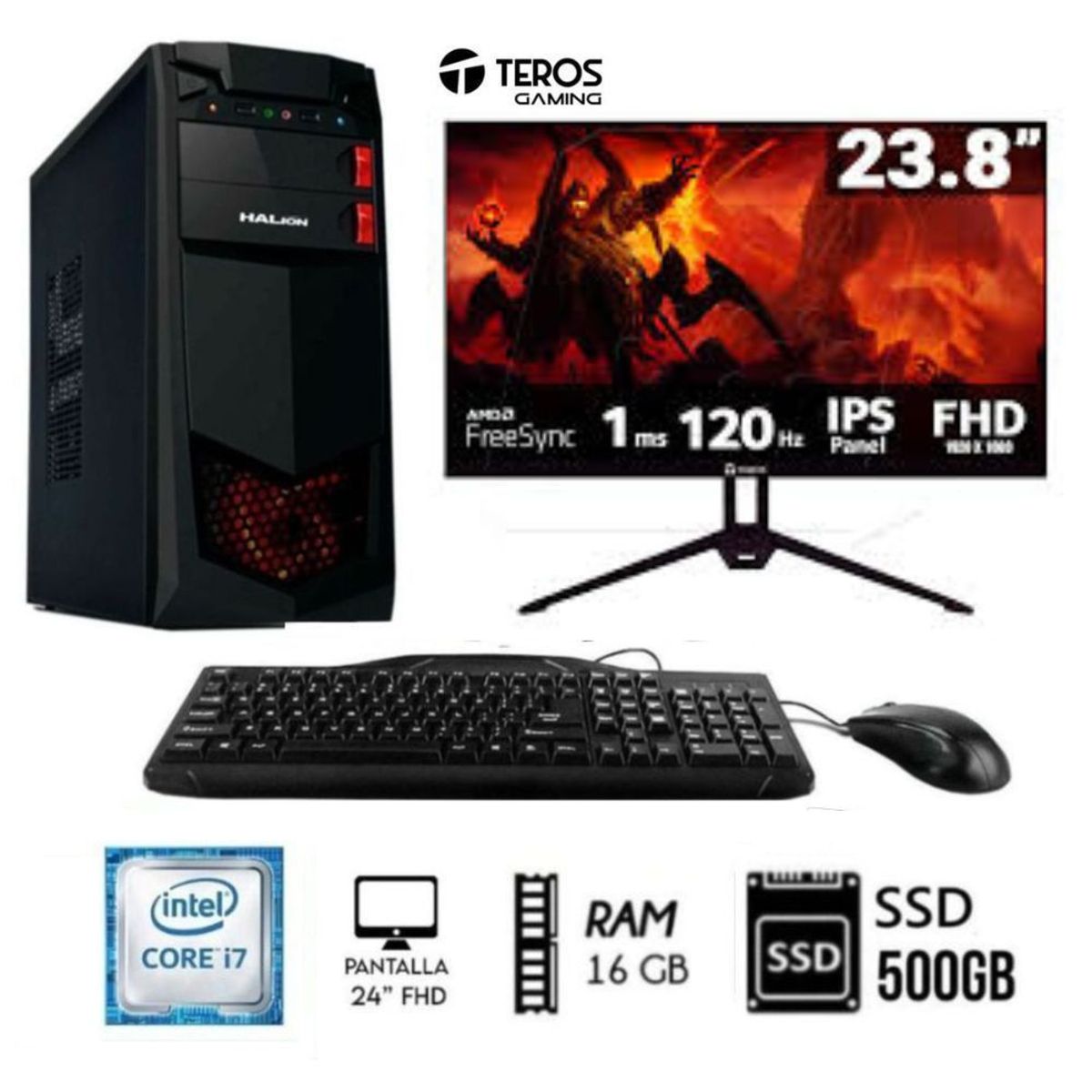 INTEL - Computadora Pc Intel Core i7 3.2Ghz Ram 16GB  Disco SSD 500W Monitor 24" FHD