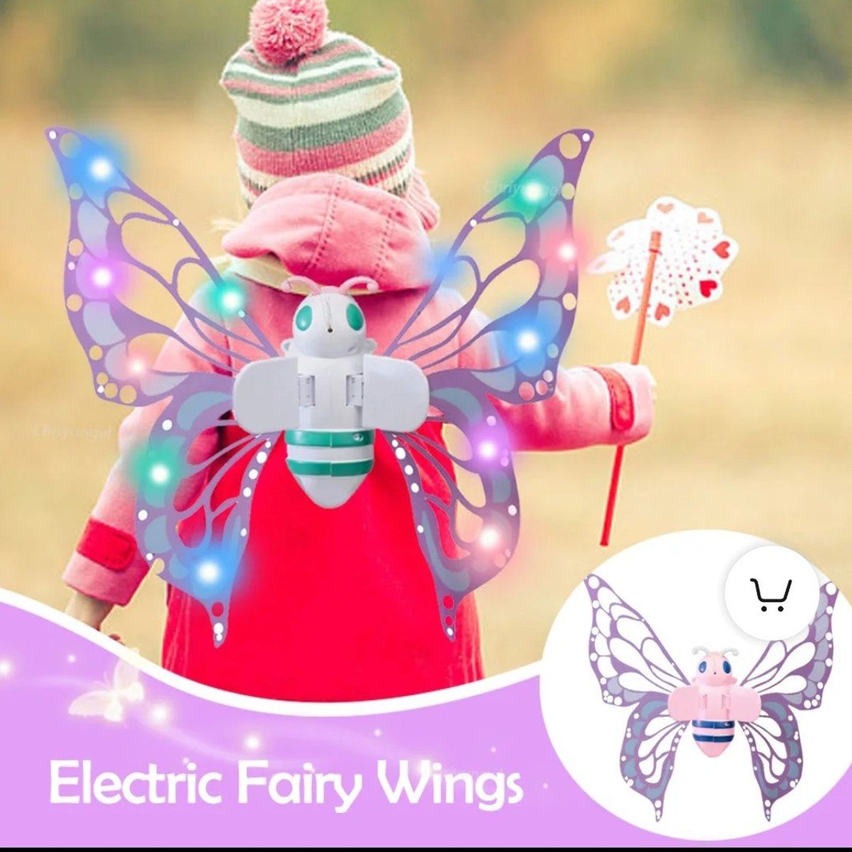 GENERICO - Alas de Mariposa eléctricas Rosada con luces led musical