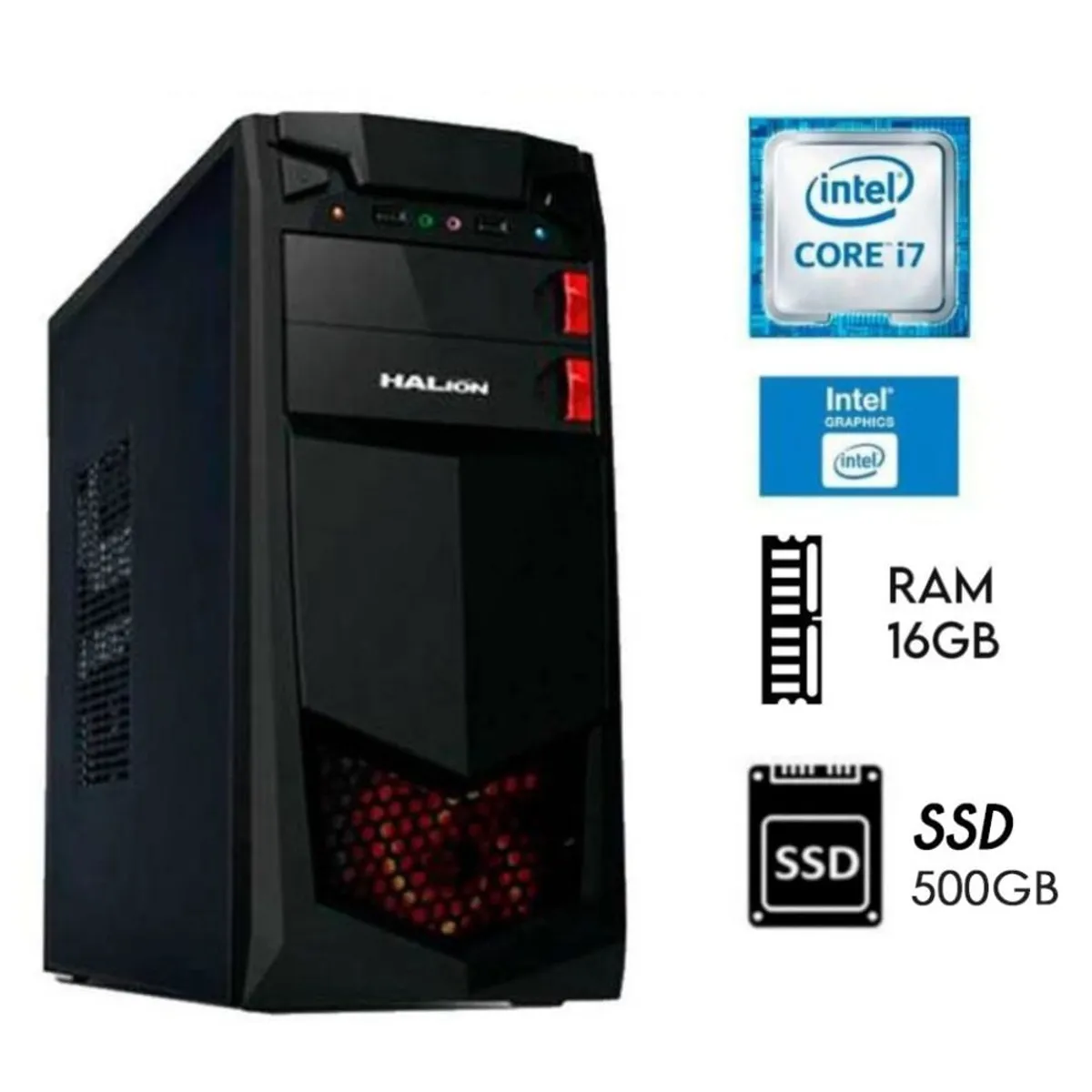 INTEL - Computadora Pc Intel Core i7 3.2 Ghz Ram 16GB  Disco Solido  SSD 500W