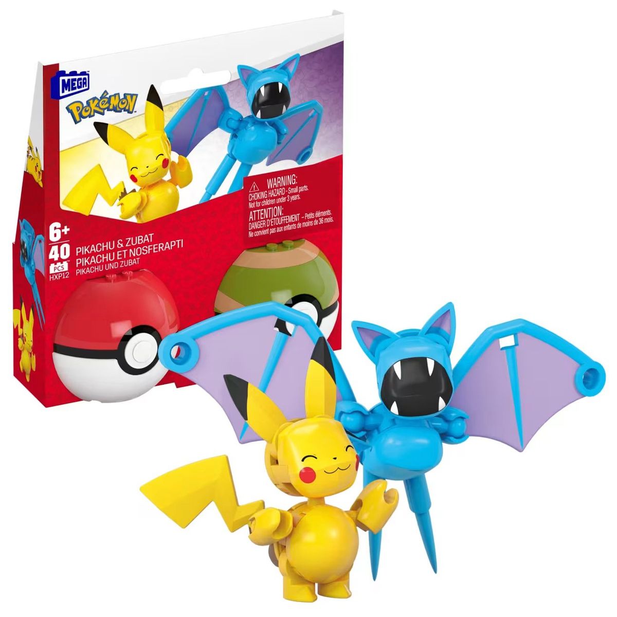 POKEMON - Mega Pokémon Pikachu y Zubat con 40 Bloques o piezas