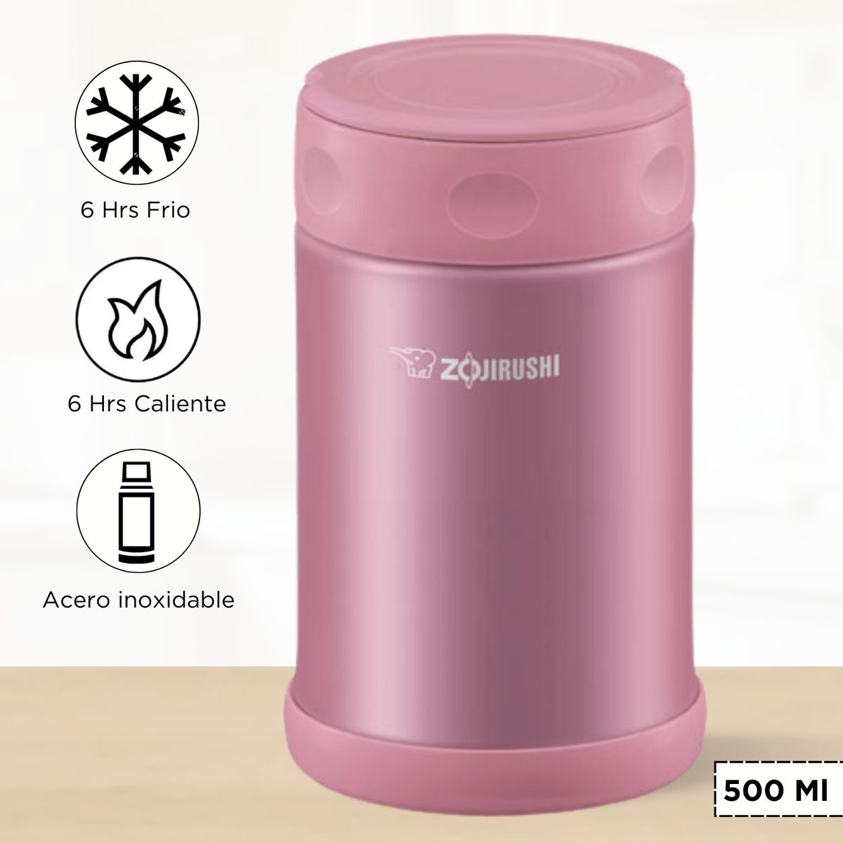 ZOJIRUSHI - Termo de Comida Steel Food Zojirushi Rosado 500 Ml
