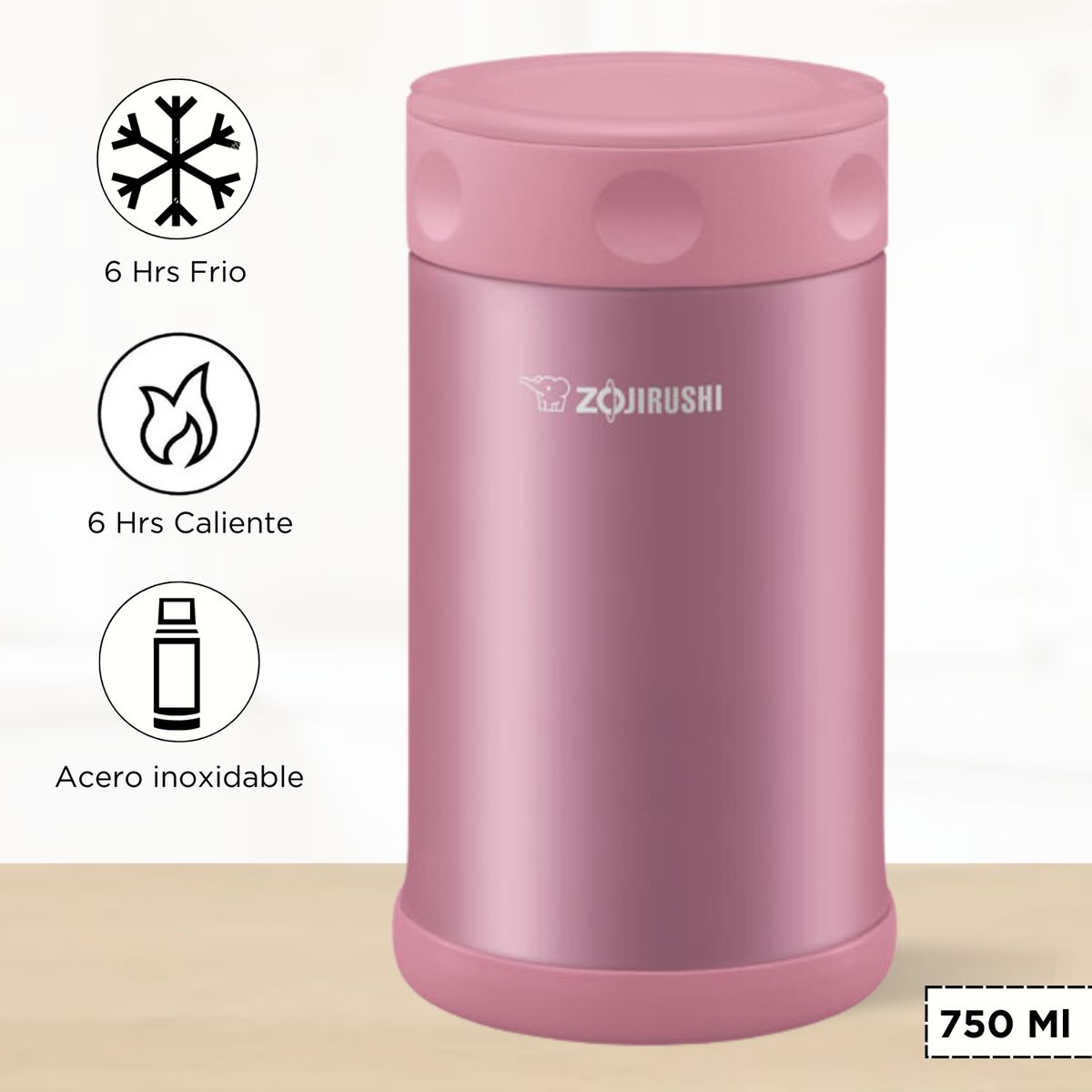 ZOJIRUSHI - Termo de Comida Steel Food Zojirushi Rosado 750 Ml