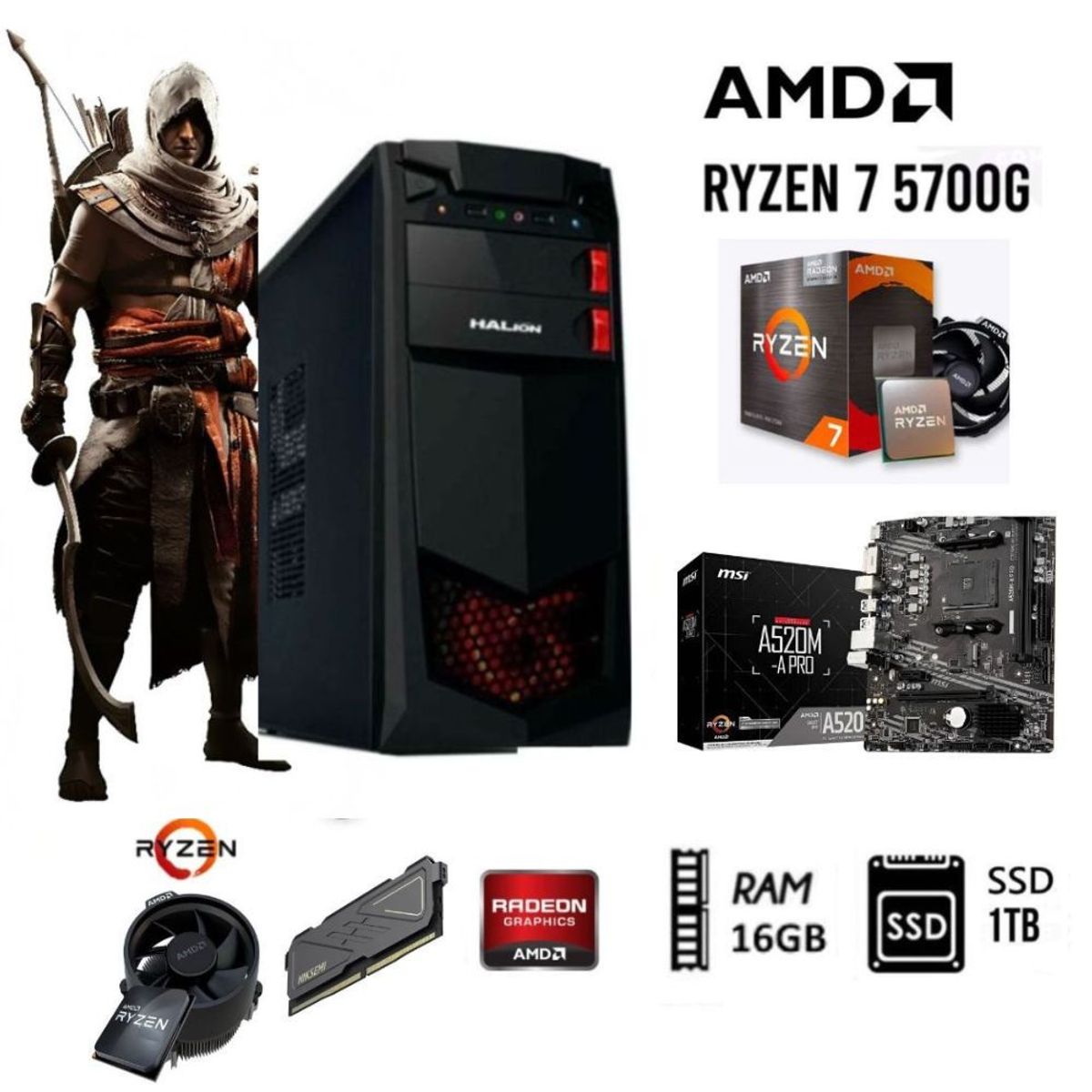 AMD - COMPUTADORA PC RYZEN 5 5600GT 3.2GHZ RAM 16GB  DISCO SOLIDO SSD 1TB