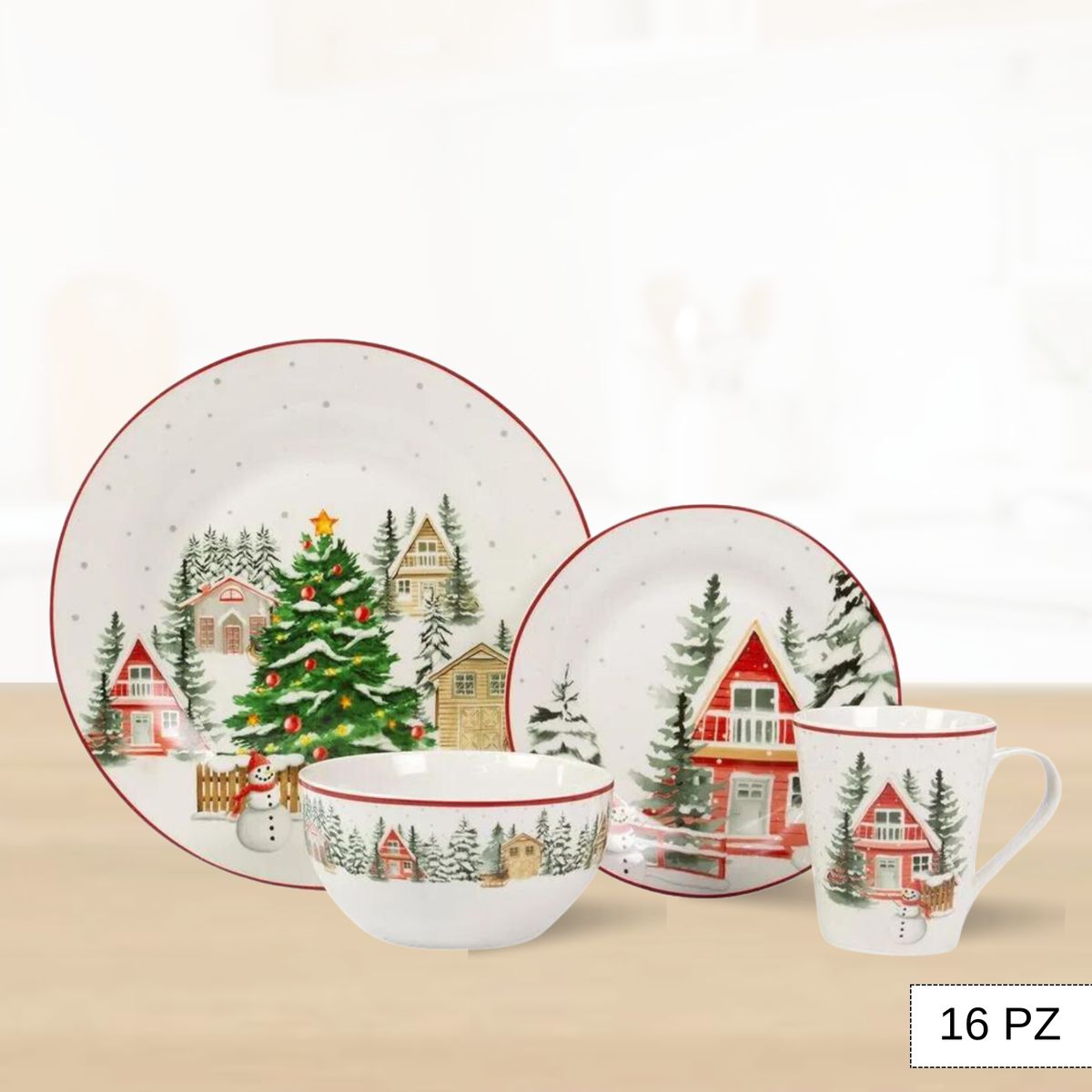 ICHIMATSU - Vajilla Navideña la Villa Navidad  16 piezas