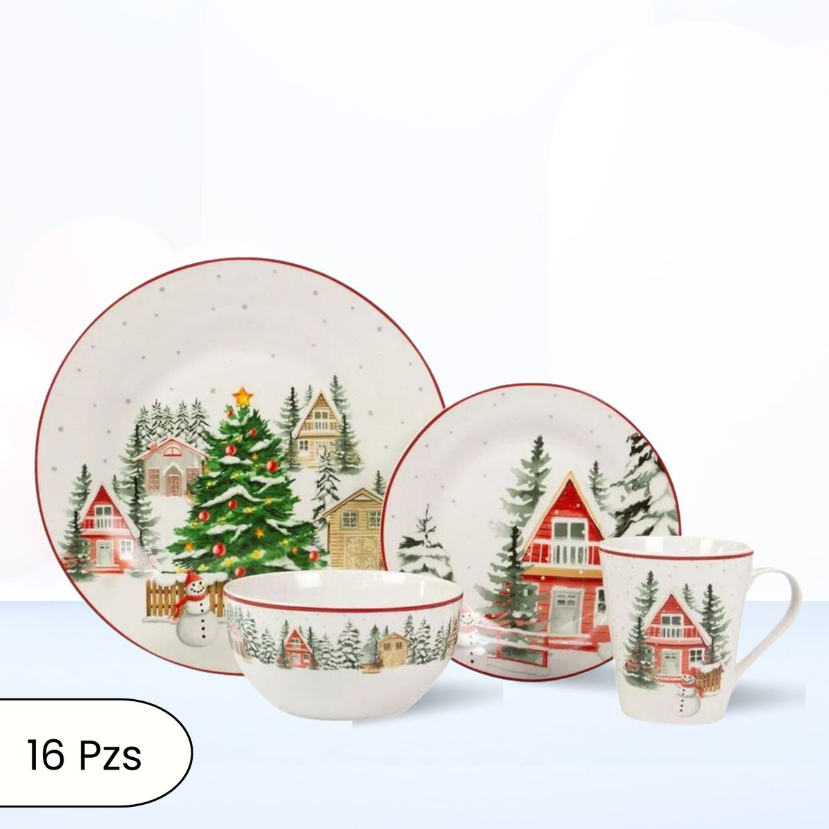 ICHIMATSU - Vajilla Navideña la Villa Navidad  16 piezas