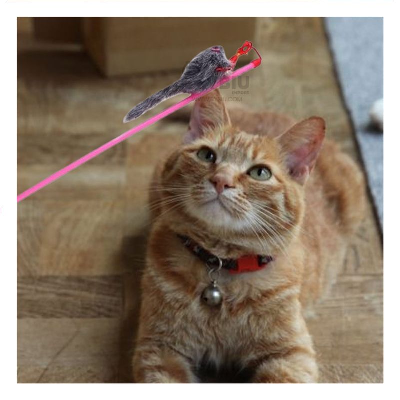 RYBIU IMPORT - Varita de Felino con Raton Plomo en Rosado Y+Papel de Regalo