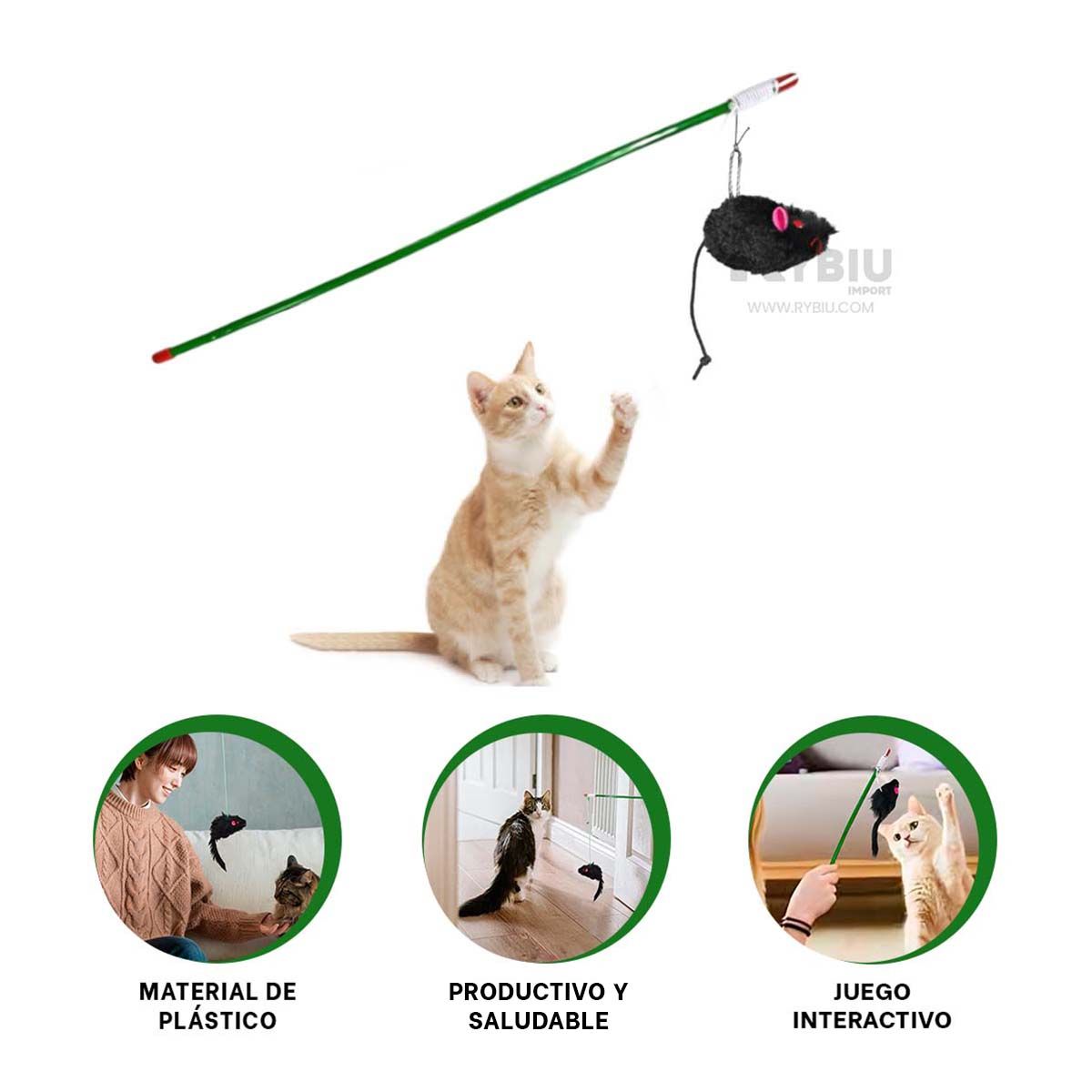 GENERICO - Palo de Juegos con Raton Negro para Gatos Verde Y+MiniAgenda