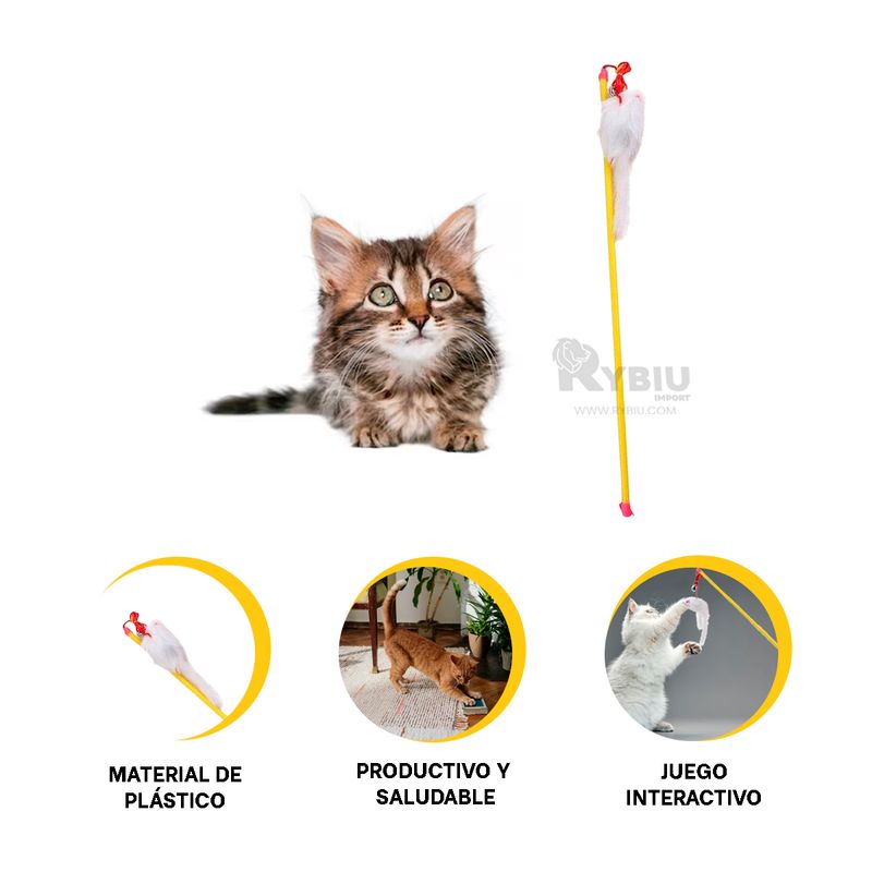 GENERICO - Palo con Ratoncito de Gatos Amarillo Y+Envoltorio de Regalo