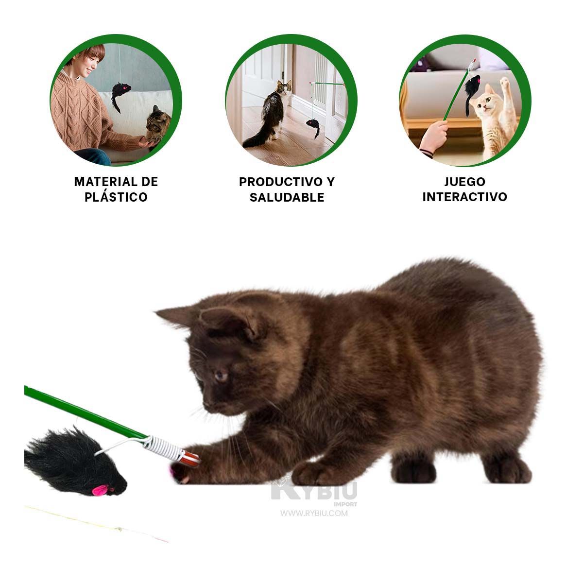 GENERICO - Palo con Ratoncito para Gatos Verde Y+Envoltorio de Regalo