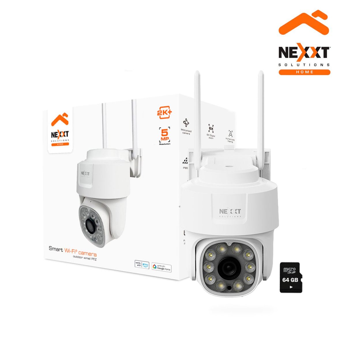 NEXXT SOLUTIONS - Cámara PTZ Wifi Nexxt NHC-OP10 5MP Zoom 6X Audio 2 vías Reflector RJ45 + SD64GB