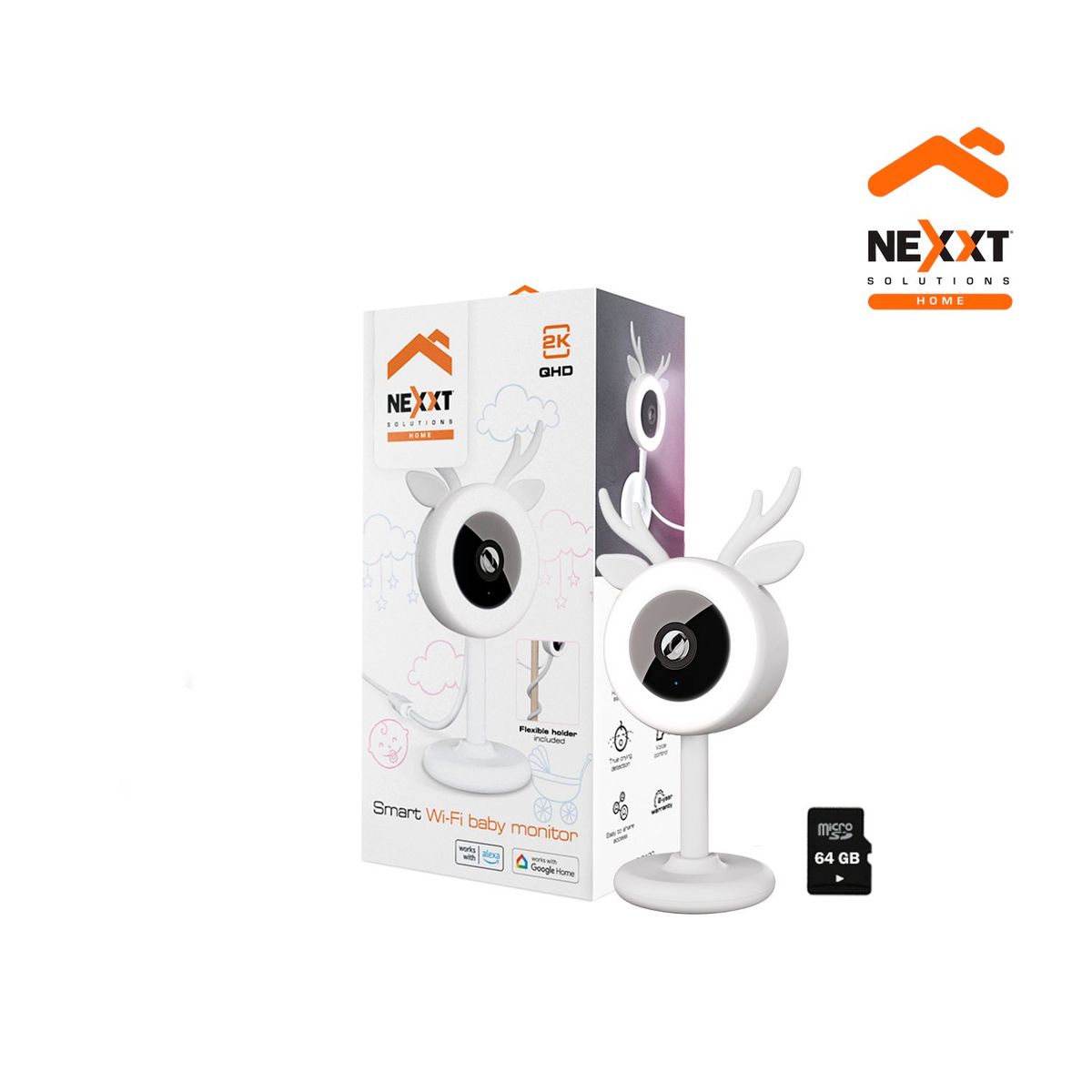 NEXXT SOLUTIONS - Monitor para bebé WiFi Nexxt 2K Audio Bidireccional LED Detección llanto +SD64GB