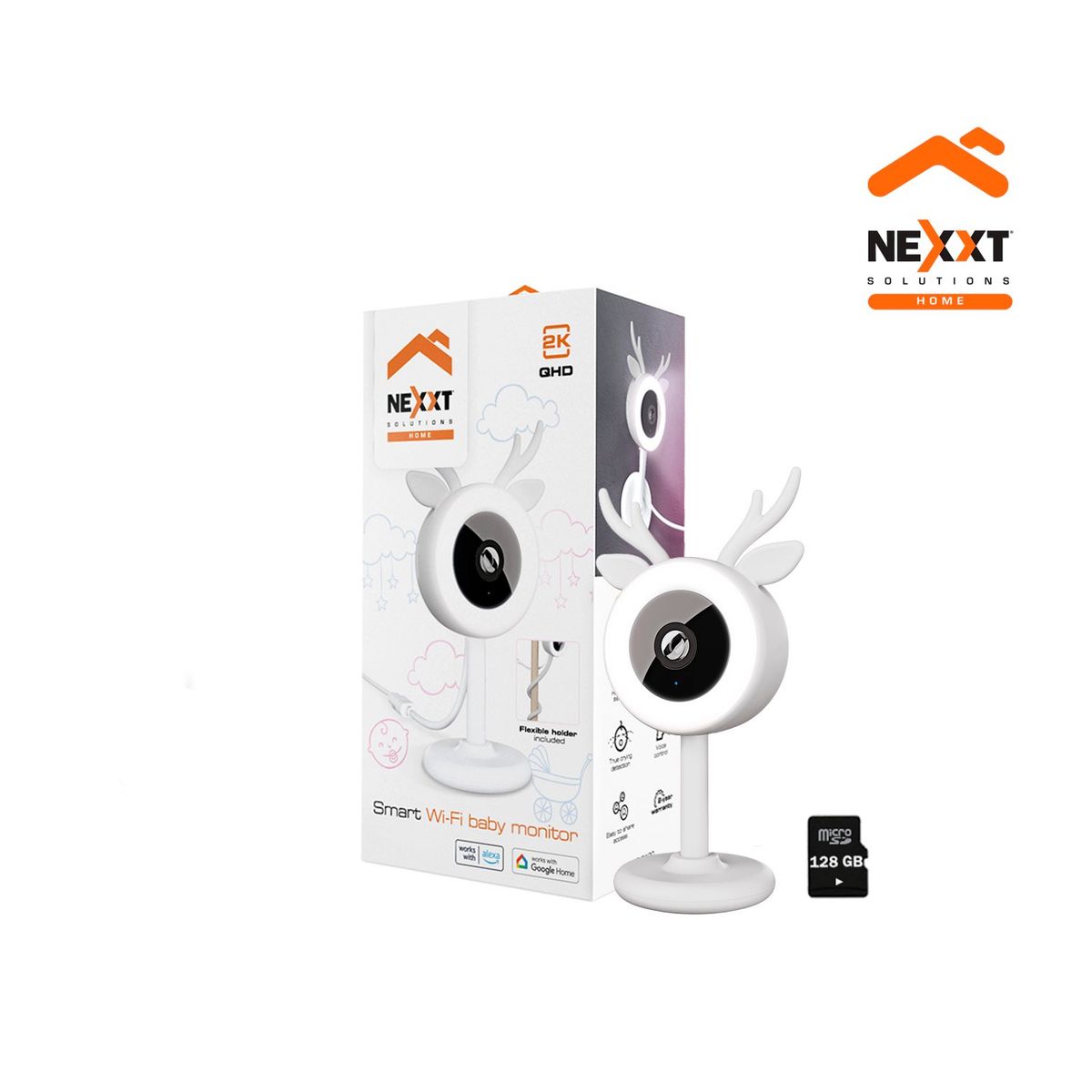 NEXXT SOLUTIONS - Monitor para bebé WiFi Nexxt 2K AudioBidireccional LED Detección llanto +SD128GB