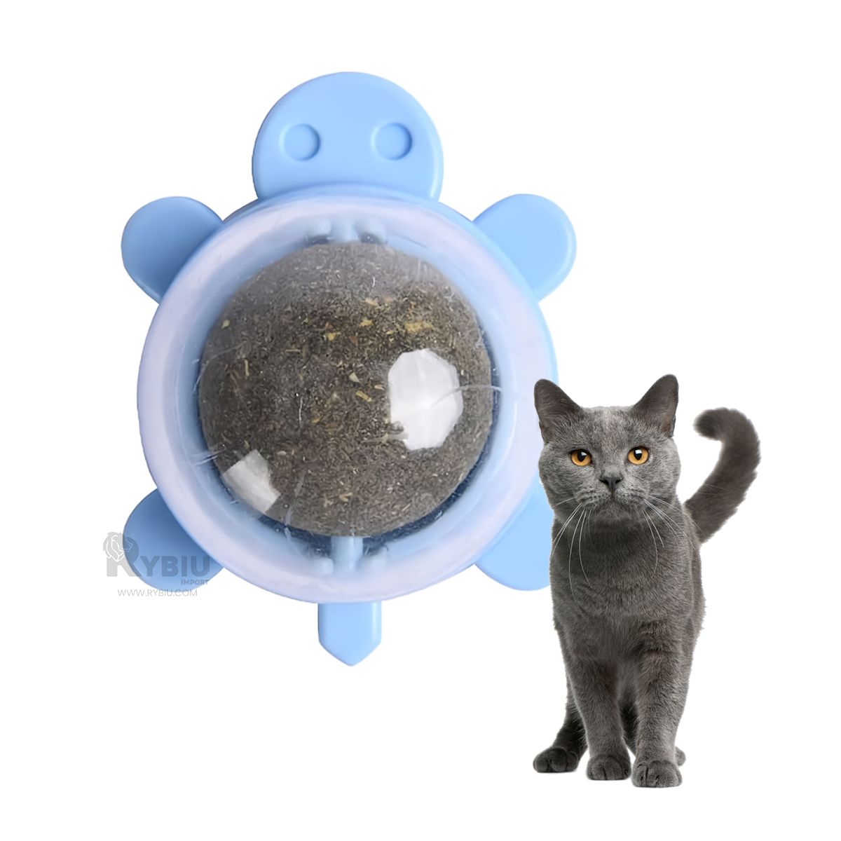 RYBIU IMPORT - Bola de Hierba Forma de Tortuga para Gatos de Tono Celeste