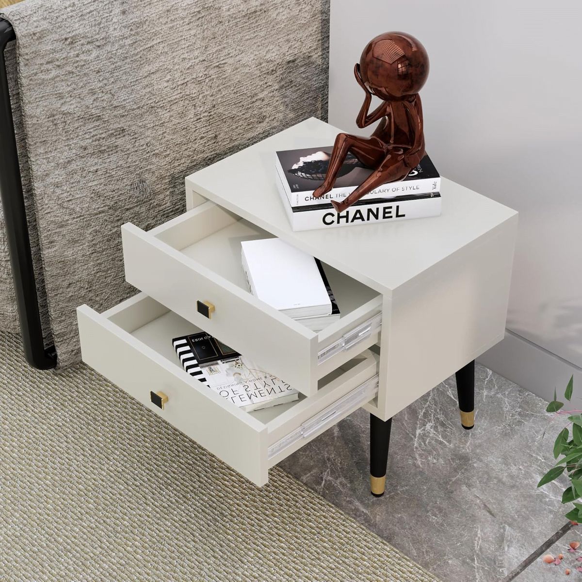 GENERICO - Velador Moderno 2 Cajones Halle Blanco Amore Home