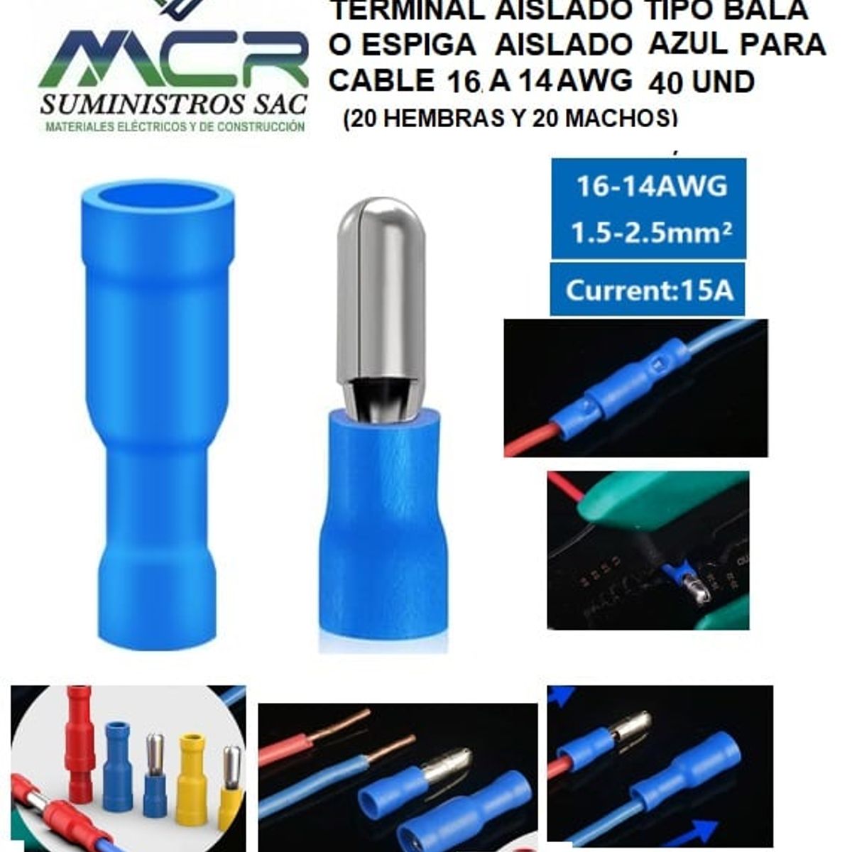 GENERICO - TERMINAL AISLADO TIPO BALA ESPIG AISLADO AZULCABLE 16 A 14AWG 40UND
