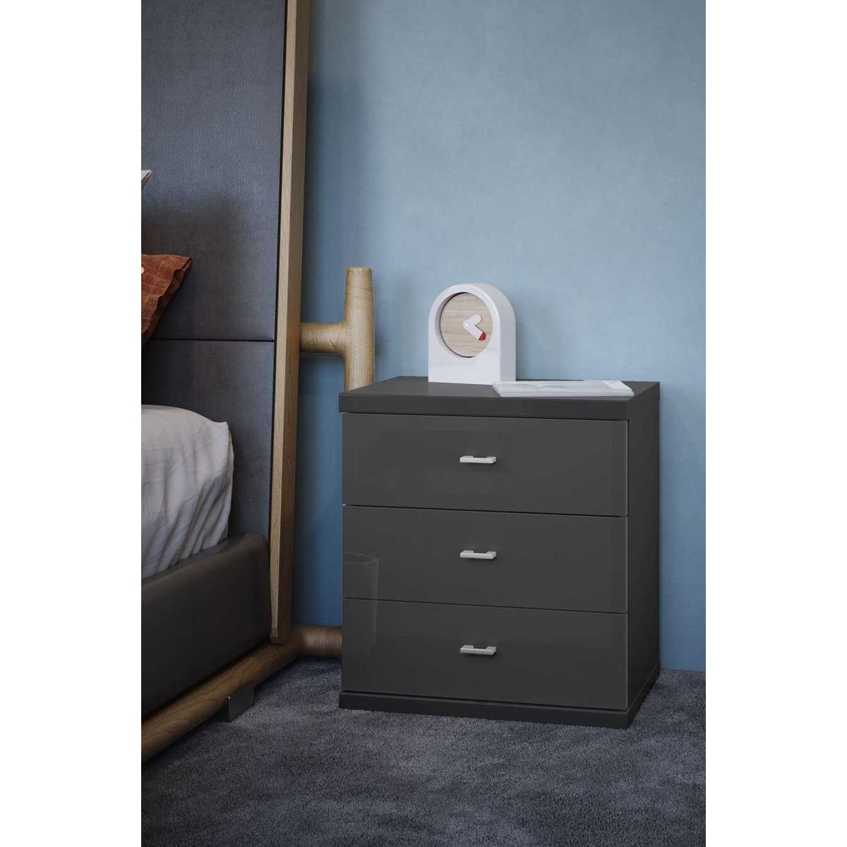 TU MESITA - Velador Clásico Alpha color Negro 3 cajones TU MESITA