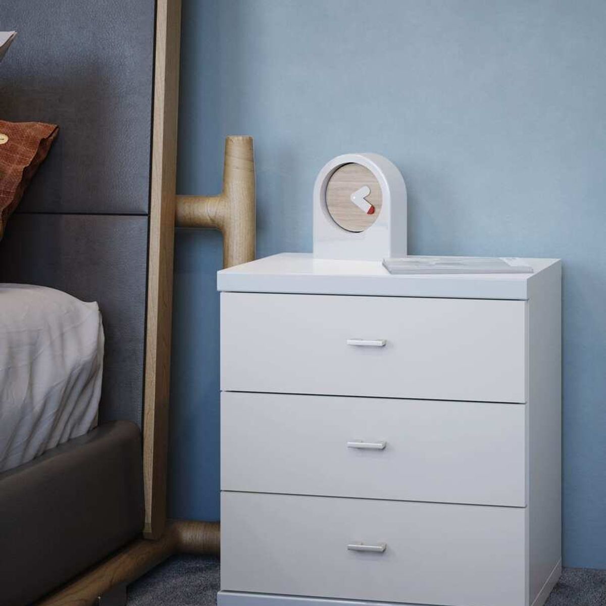 TU MESITA - Velador Clásico Alpha color Blanco 3 cajones TU MESITA