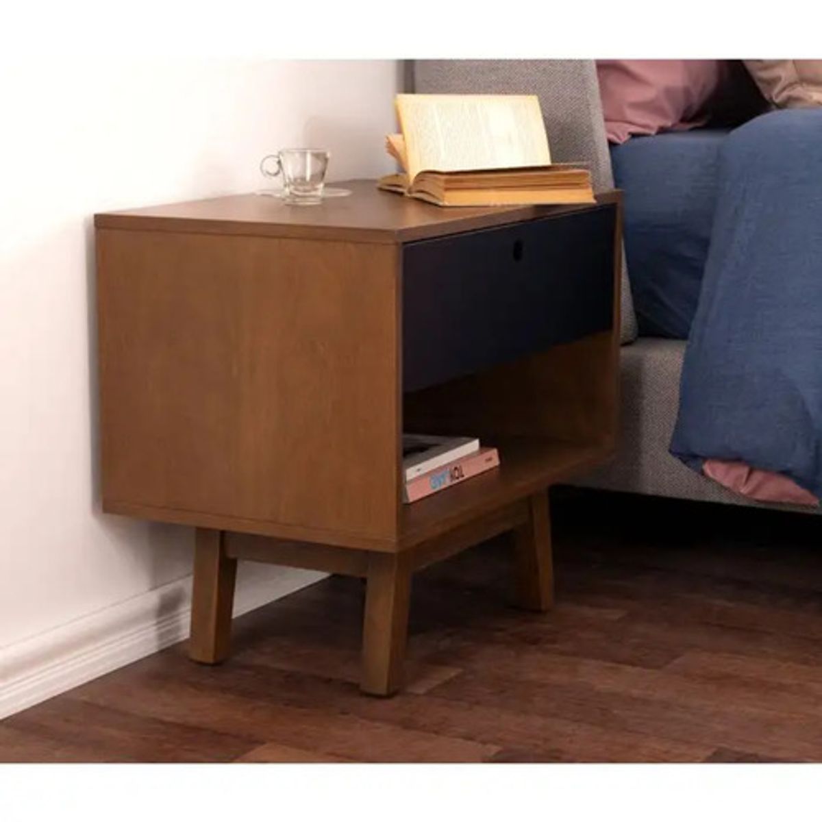 TU MESITA - Velador Práctico 1 cajón Ariosto color MarronNegro TU MESITA