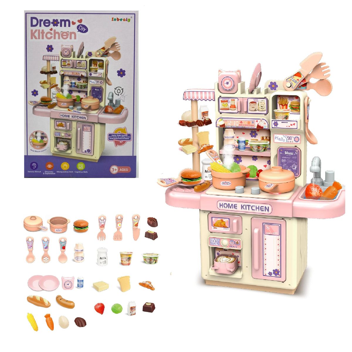 GENERICO - Juego Cocina Kitchen 39 Piezas con Vapor y Luces
