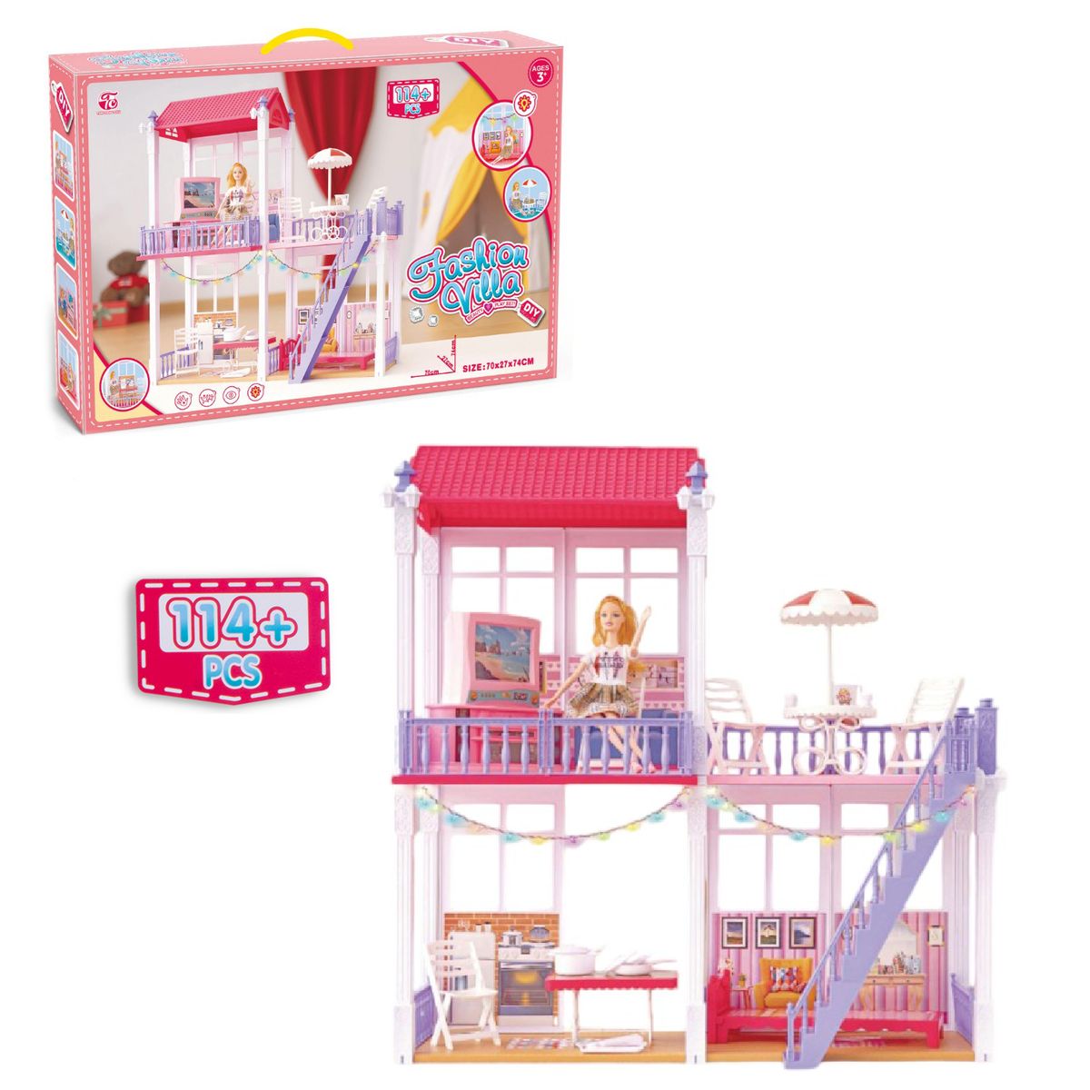 GENERICO - Nueva Casa de Muñeca 3 Modulos Fashion Villa