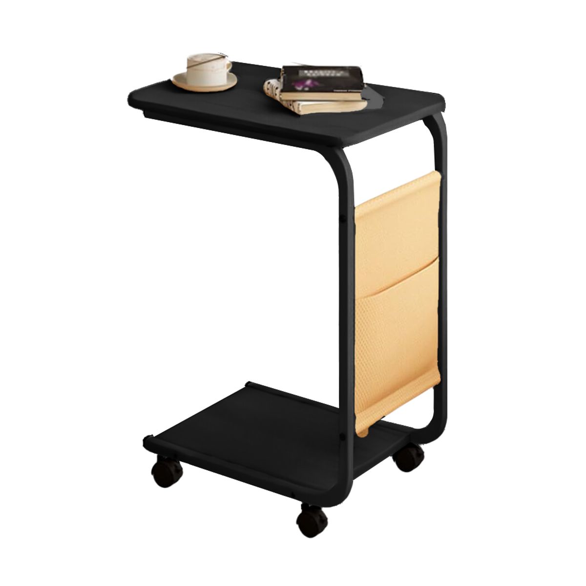 INSPIRA - Mesa Auxiliar Tipo C para Sofá con Bolsillo Organizador y Ruedas