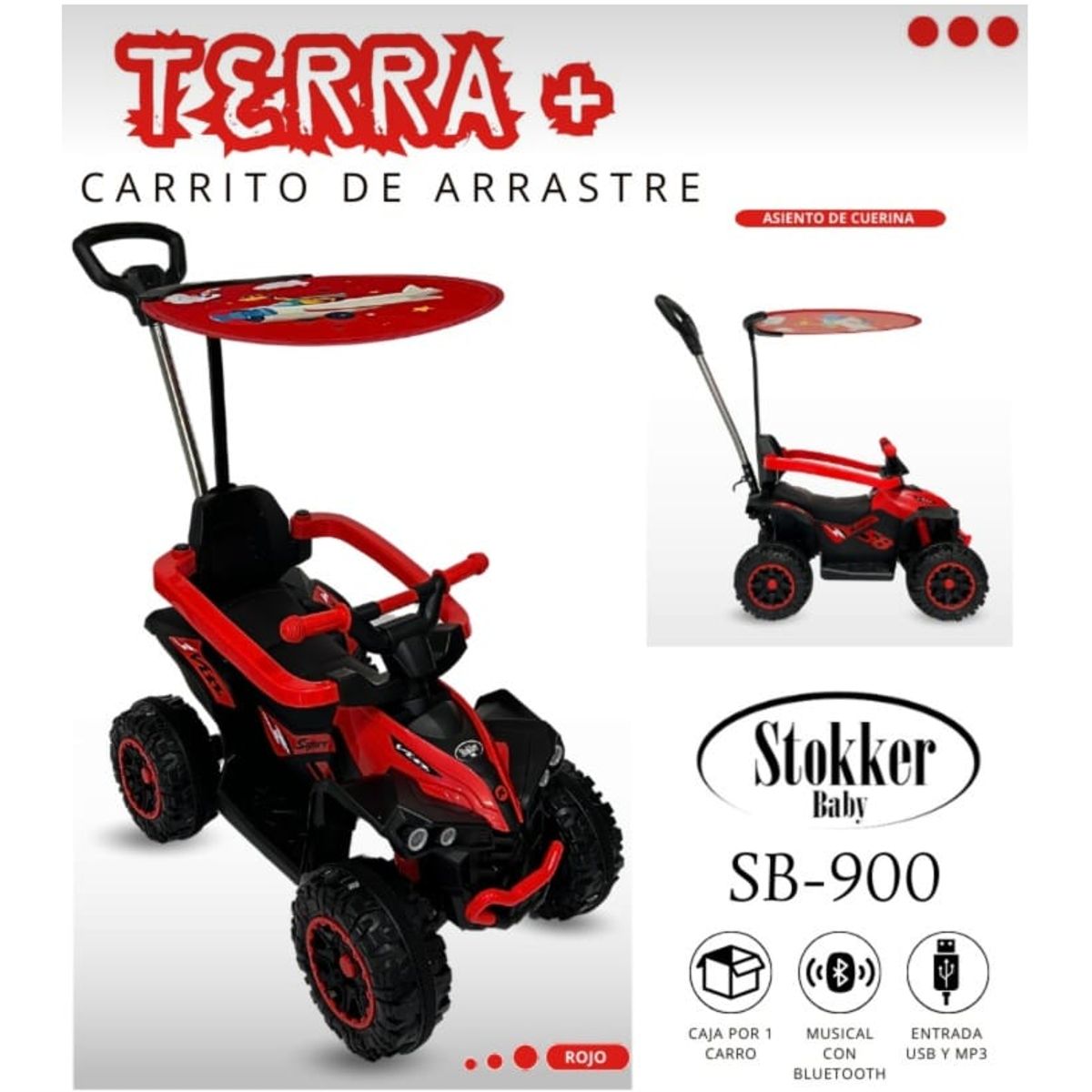 STOKKER BABY - Correpasillo Terra con USB, Bluetooth Sonido  -Rojo